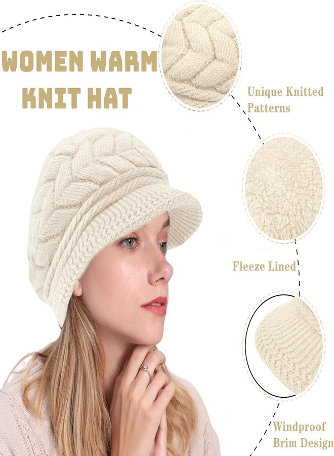 stablerice 4 Pack Womens Winter Beanie Hats Thick Warm Knit Hat with Visor Brim Wool Snow Ski Caps Chunky Soft Slouchy Cap Women Newsboy Caps Ladies Hat Knit Hats for Women - Image 2